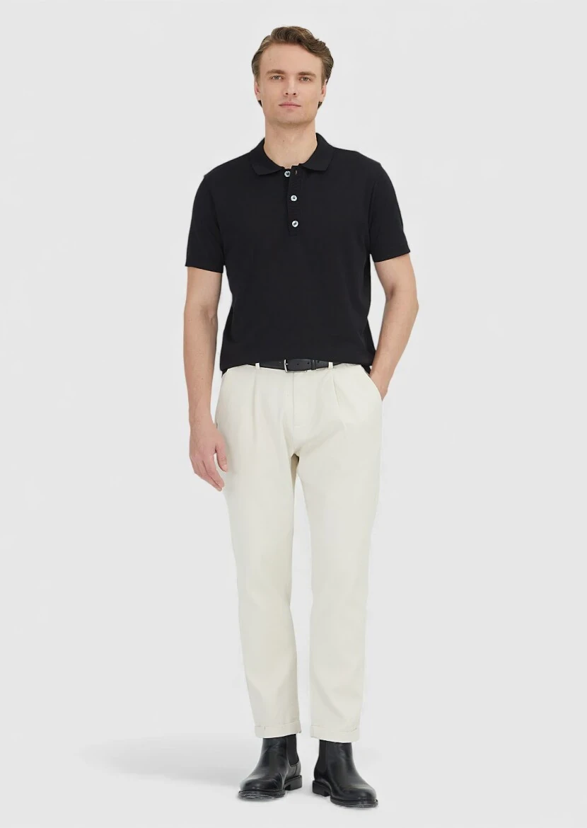 Siyah Düz Polo Yaka %100 Pamuk T-Shirt - RAMSEY