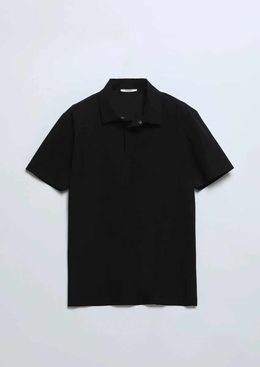 Siyah Düz Polo Yaka T-Shirt - 6