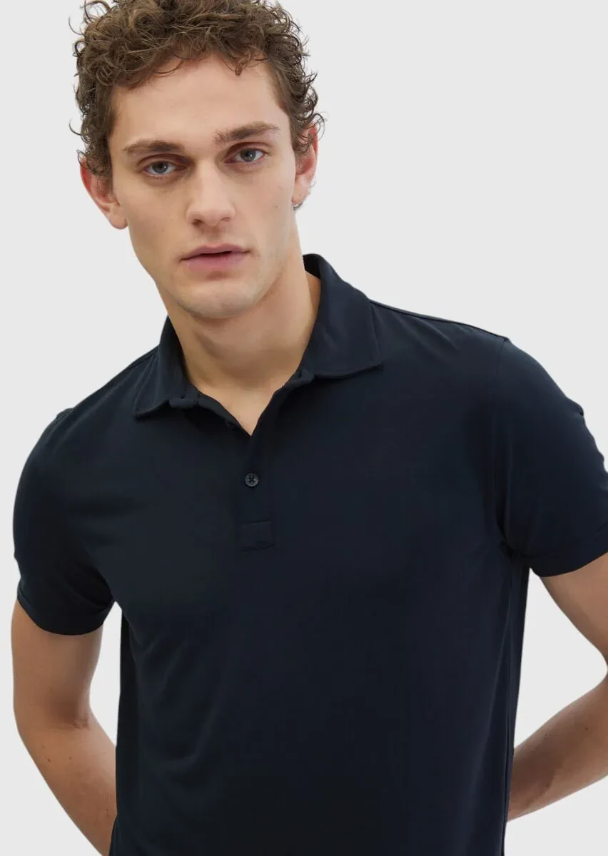 Siyah Düz Polo Yaka T-Shirt - 3