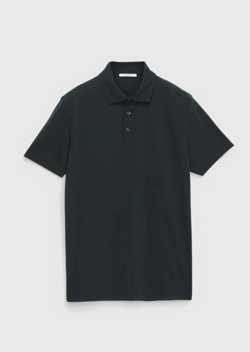 Siyah Düz Polo Yaka T-Shirt - 5