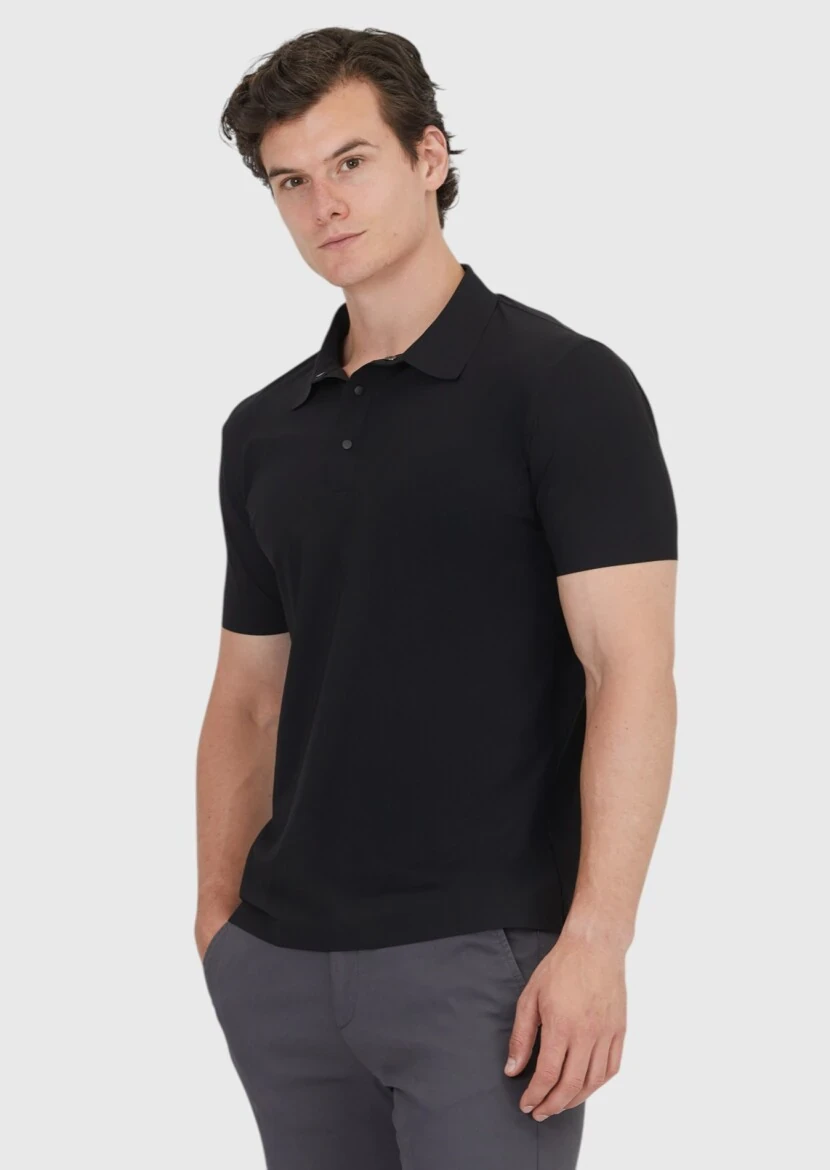 Siyah Düz Polo Yaka T-Shirt - RAMSEY
