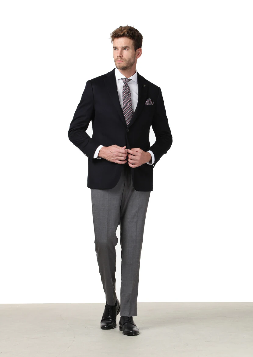 Siyah Düz Regular Fit %100 Kaşmir Ceket - 1