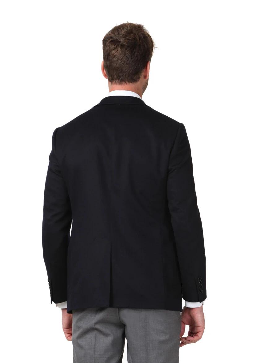 Siyah Düz Regular Fit %100 Kaşmir Ceket - 5