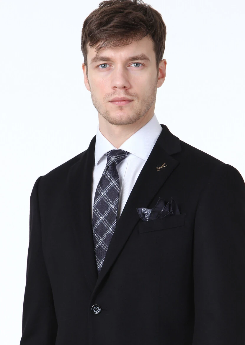 Siyah Düz Regular Fit %100 Kaşmir Ceket - 2