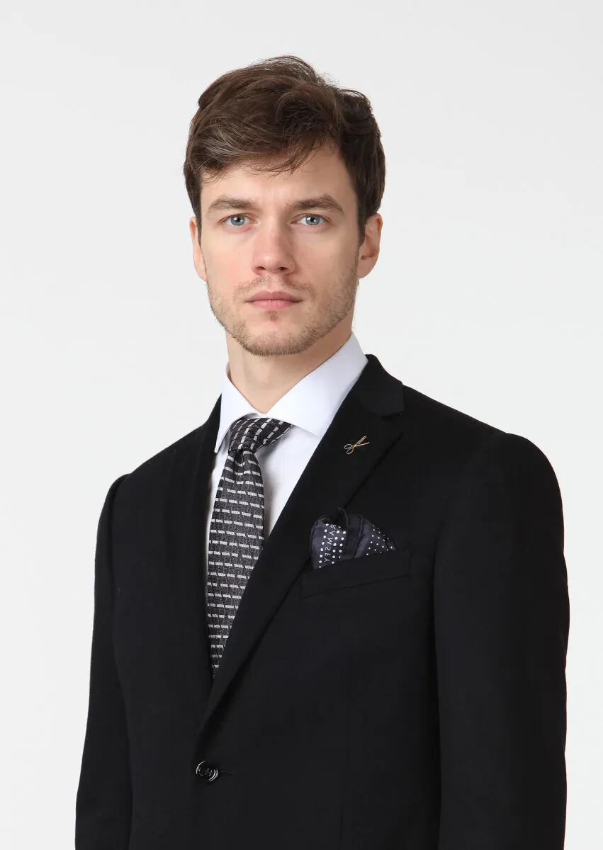 Siyah Düz Regular Fit %100 Kaşmir Ceket - 3