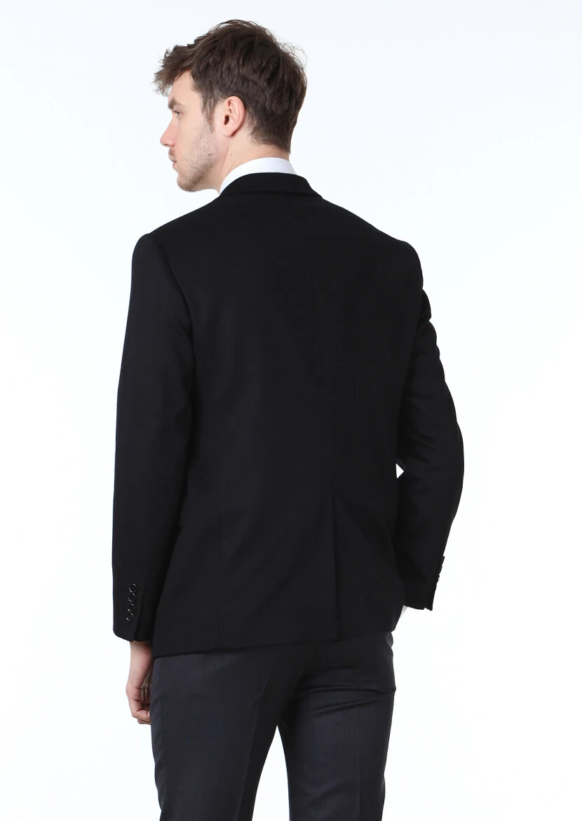 Siyah Düz Regular Fit %100 Kaşmir Ceket - 4