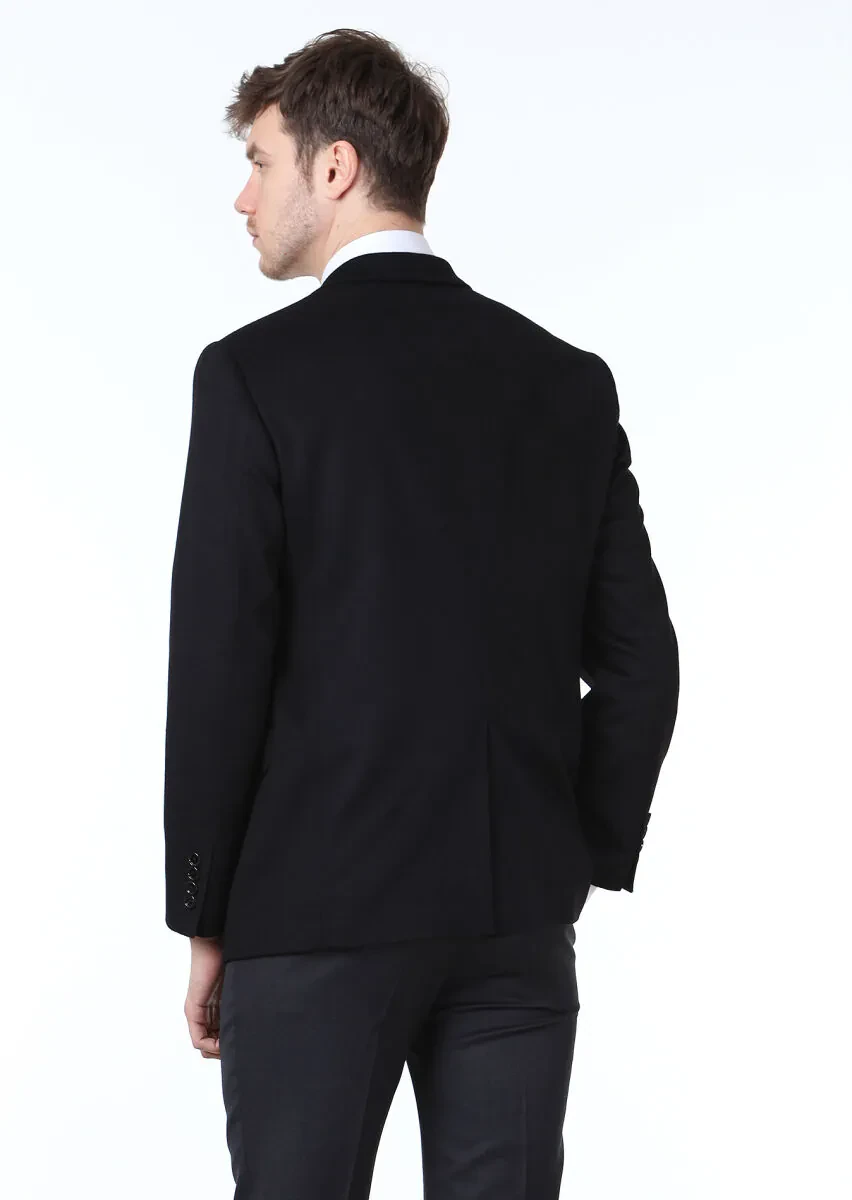 Siyah Düz Regular Fit %100 Kaşmir Ceket - 4