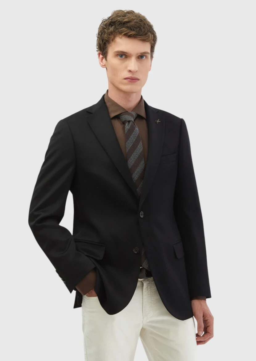 Siyah Düz Regular Fit %100 Kaşmir Ceket - RAMSEY