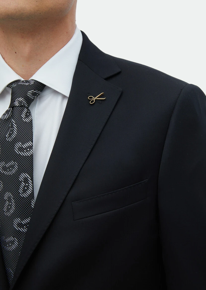 Siyah Düz Regular Fit %100 Yün Takım Elbise - 5