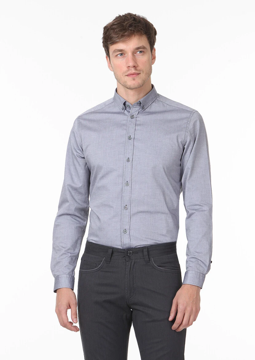 Siyah Düz Regular Fit Dokuma Casual %100 Pamuk Gömlek - 1