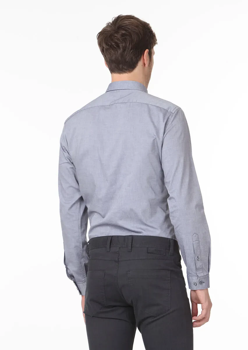 Siyah Düz Regular Fit Dokuma Casual %100 Pamuk Gömlek - 4