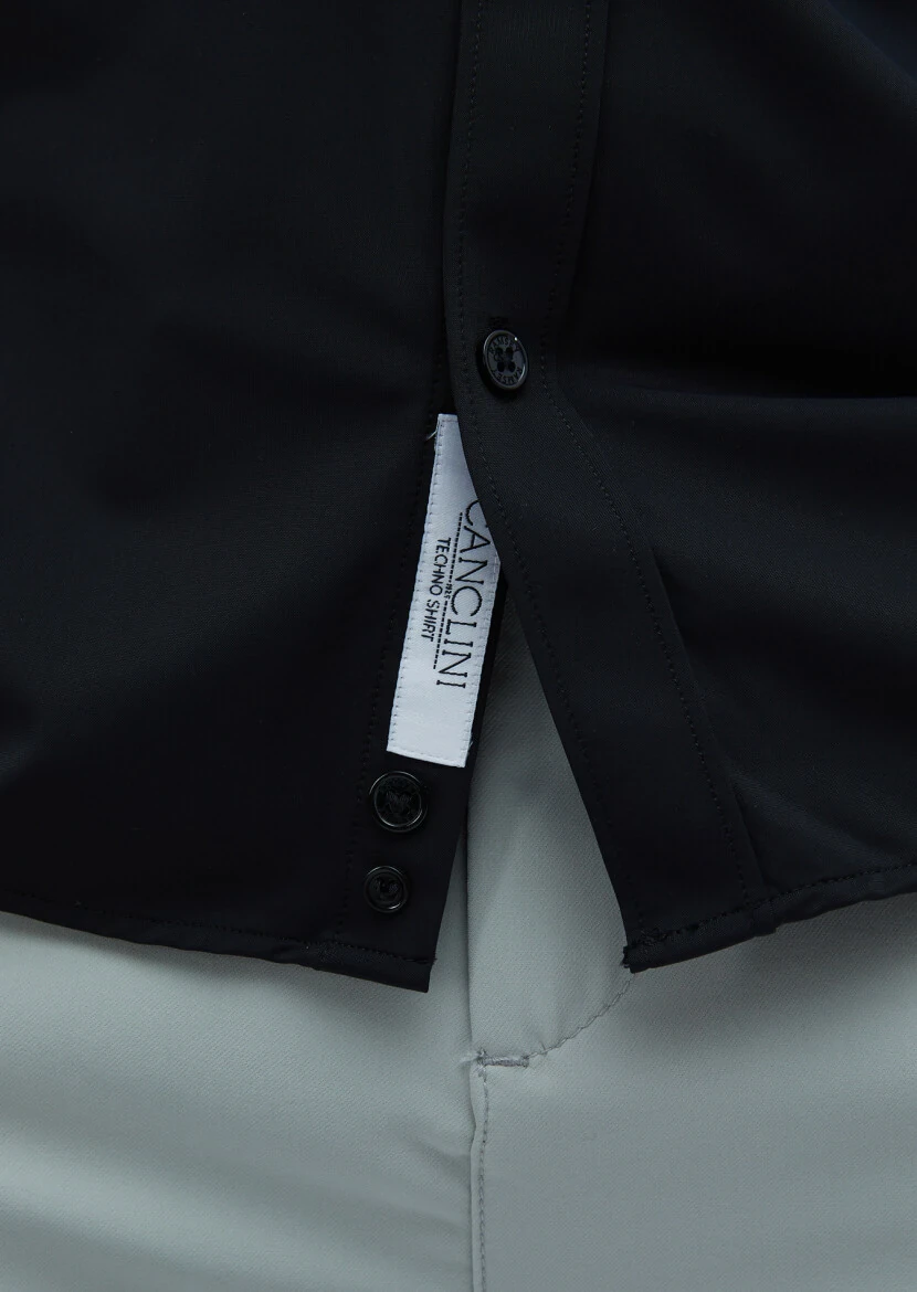 Siyah Düz Regular Fit Dokuma Klasik Gömlek - 5