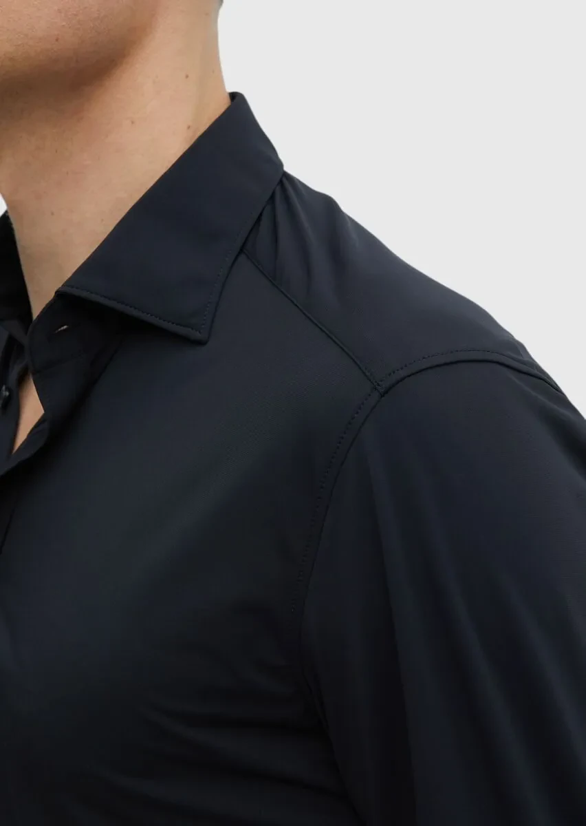 Siyah Düz Regular Fit Dokuma Klasik Gömlek - 4