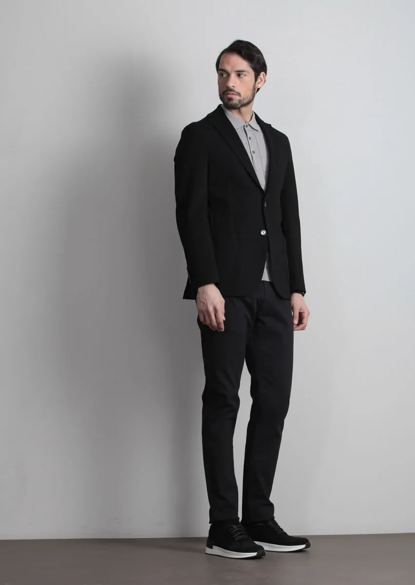 Siyah Düz Shirt Shoulder Slim Fit Örme Ceket - 3