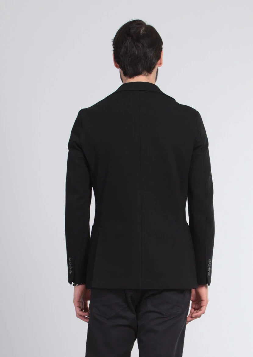 Siyah Düz Shirt Shoulder Slim Fit Örme Ceket - 5