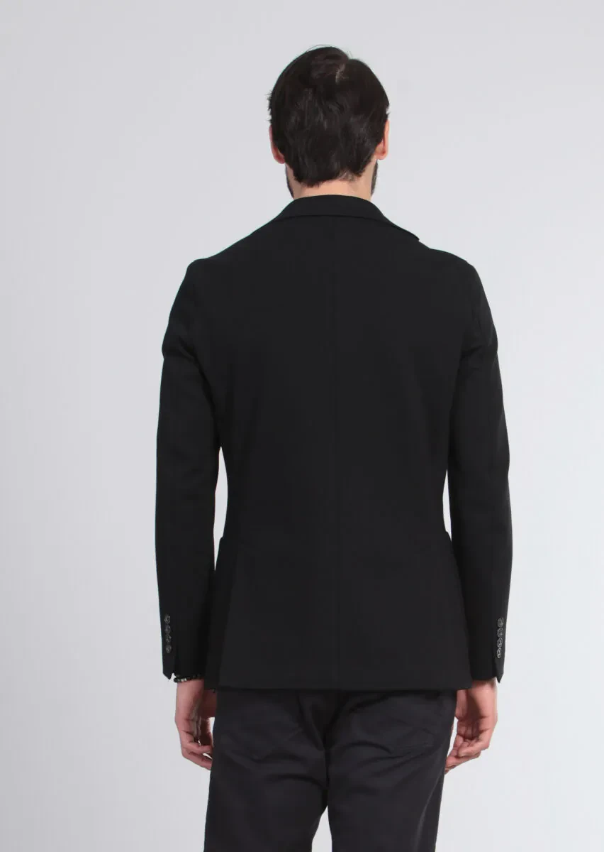 Siyah Düz Shirt Shoulder Slim Fit Örme Ceket - 5