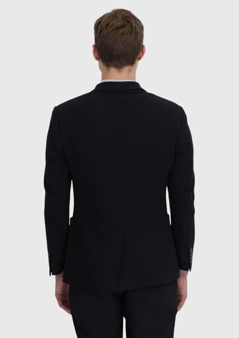 Siyah Düz Shirt Shoulder Slim Fit Pamuk Karışımlı Örme Ceket - 6
