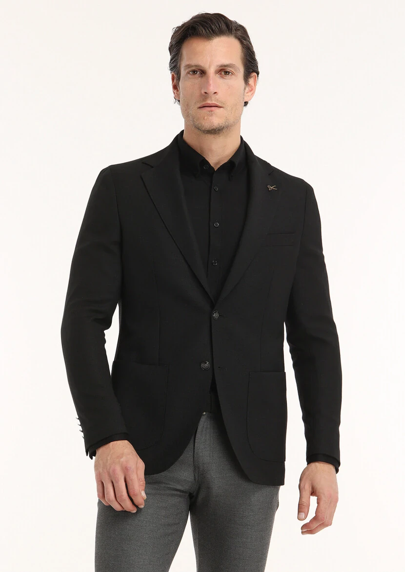 Siyah Düz Slim Fit Casual %100 Pamuk Gömlek - 4