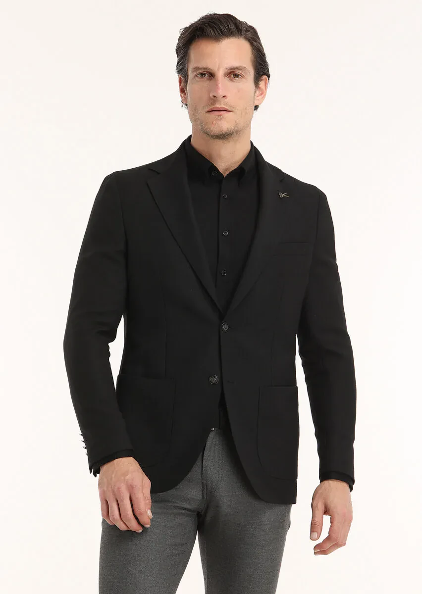 Siyah Düz Slim Fit Casual %100 Pamuk Gömlek - 4