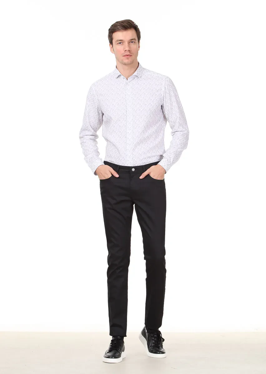 Siyah Düz Slim Fit Denim Pamuk Karışımlı Pantolon - 3