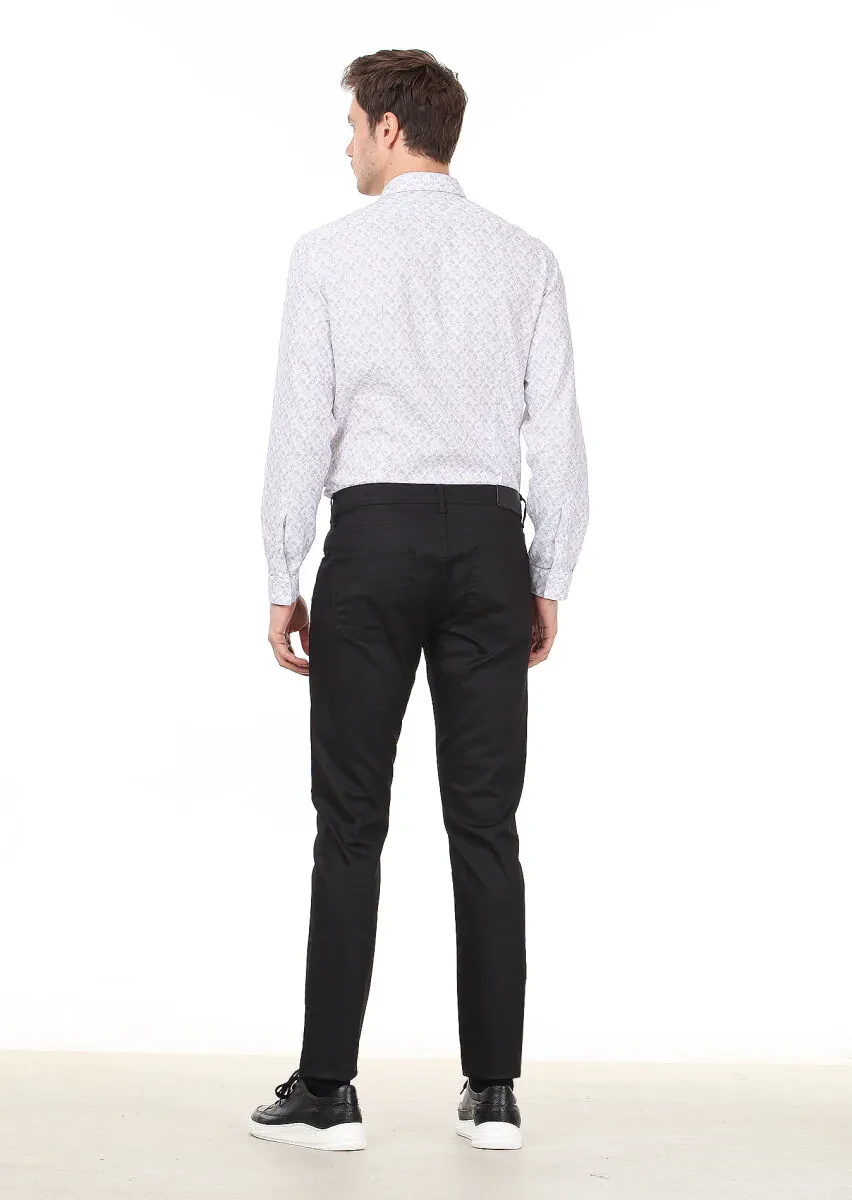 Siyah Düz Slim Fit Denim Pamuk Karışımlı Pantolon - 4