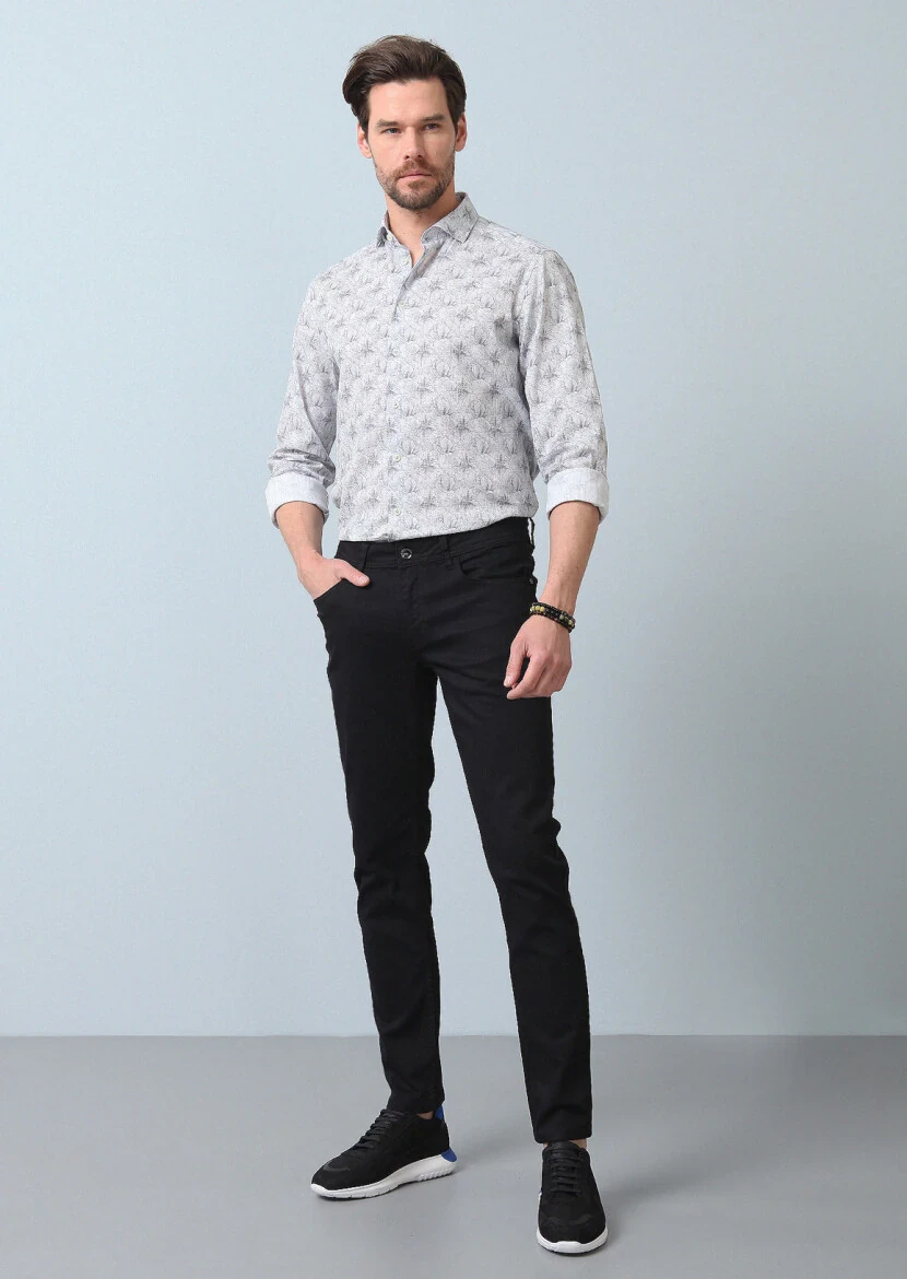 Siyah Düz Slim Fit Denim Pamuk Karışımlı Pantolon - 1
