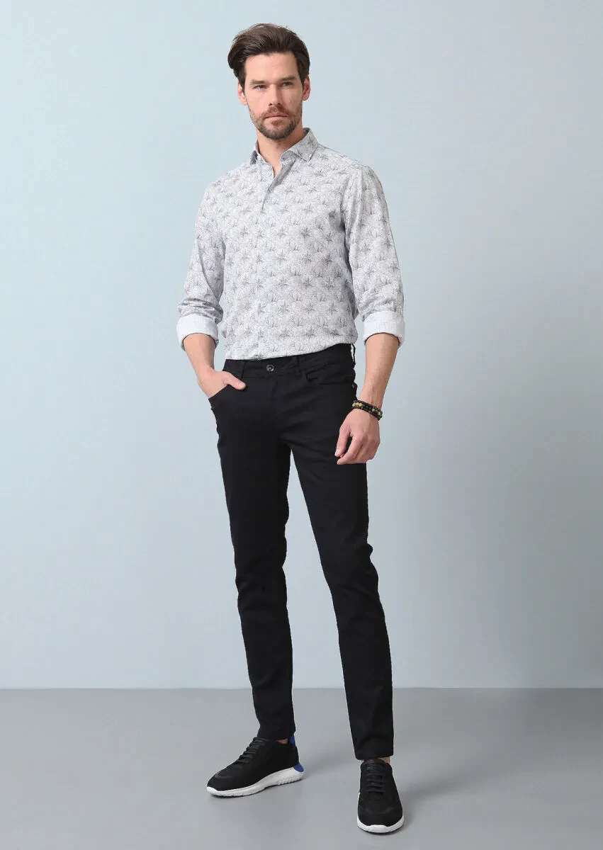 Siyah Düz Slim Fit Denim Pamuk Karışımlı Pantolon - 1