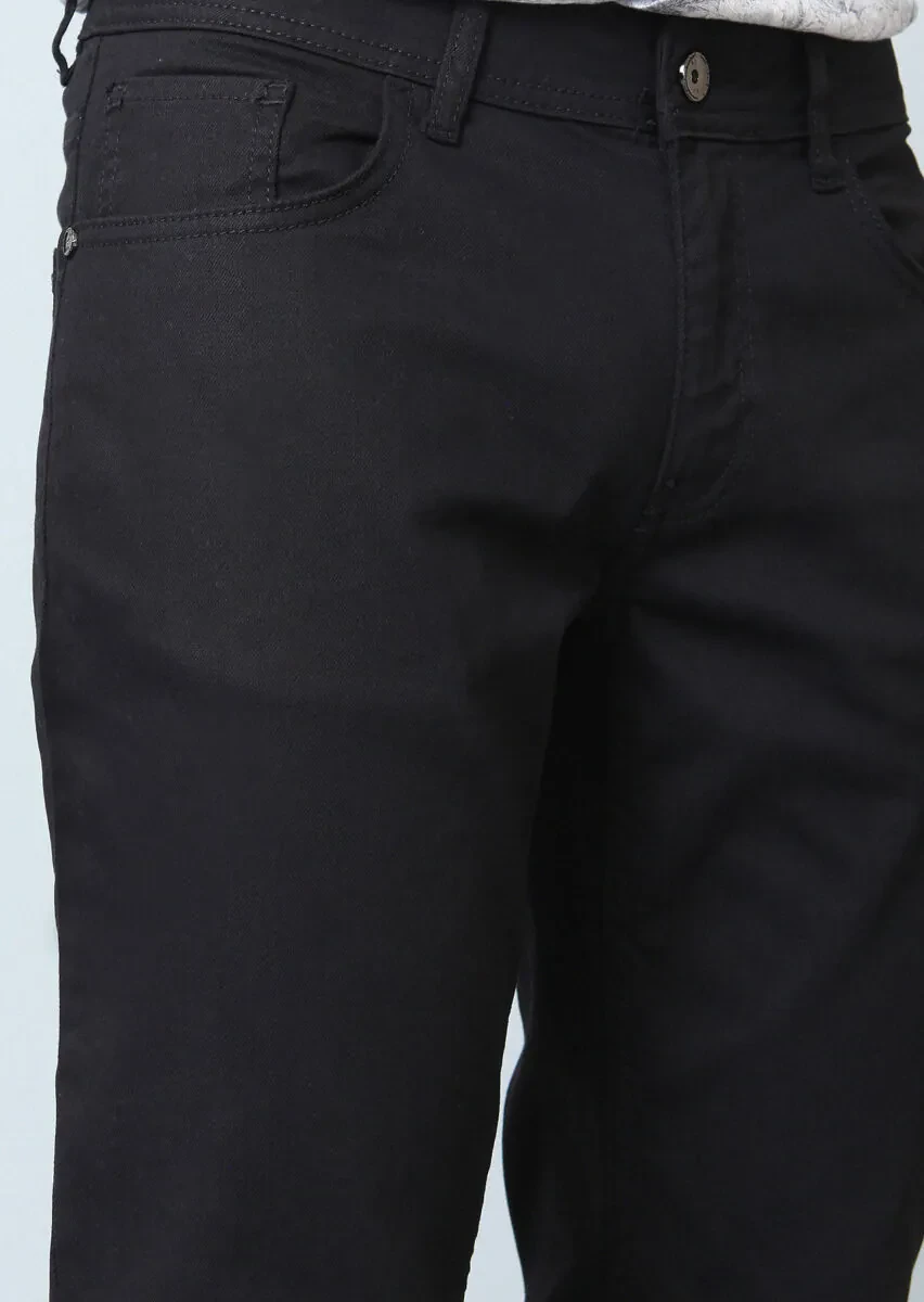 Siyah Düz Slim Fit Denim Pamuk Karışımlı Pantolon - 2