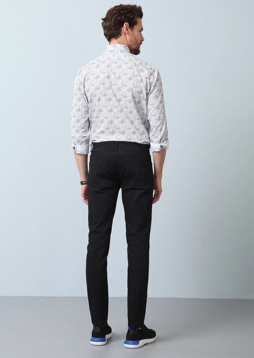 Siyah Düz Slim Fit Denim Pamuk Karışımlı Pantolon - 5