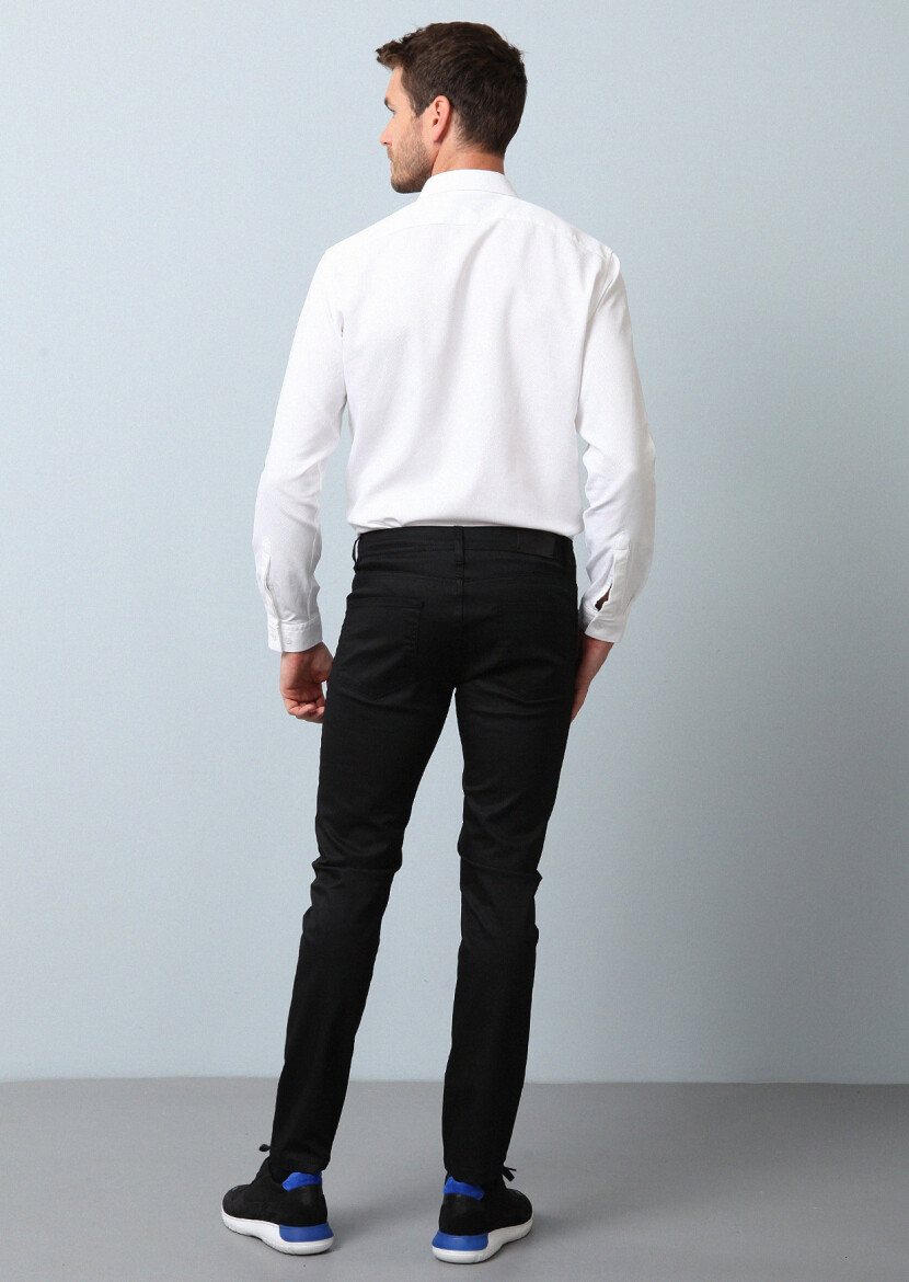 Siyah Düz Slim Fit Denim Pamuk Karışımlı Pantolon - 5