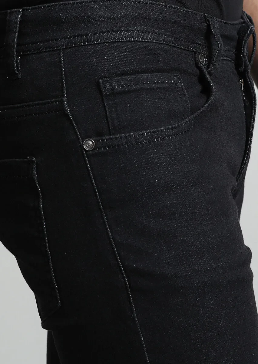 Siyah Düz Slim Fit Denim Pamuk Karışımlı Pantolon - 2