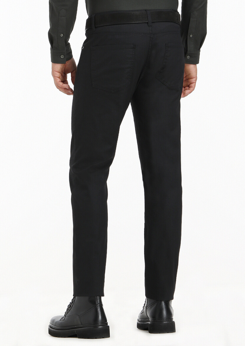 Siyah Düz Slim Fit Denim Pamuk Karışımlı Pantolon - 4