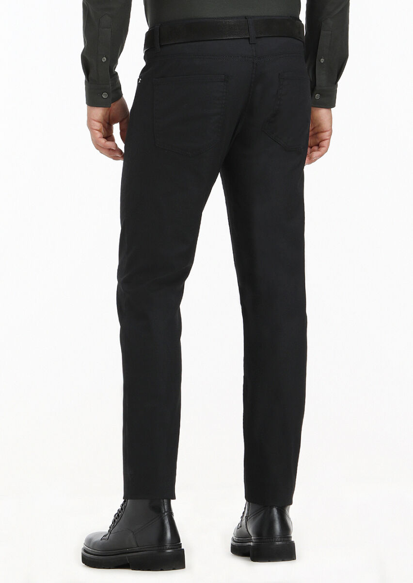 Siyah Düz Slim Fit Denim Pamuk Karışımlı Pantolon - 4