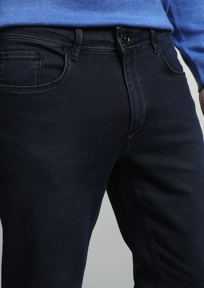 Siyah Düz Slim Fit Denim Pamuk Karışımlı Pantolon - 3