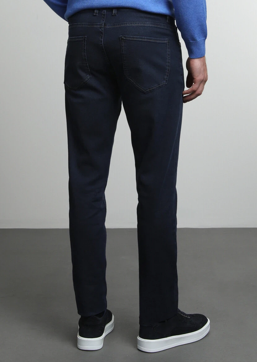 Siyah Düz Slim Fit Denim Pamuk Karışımlı Pantolon - 4