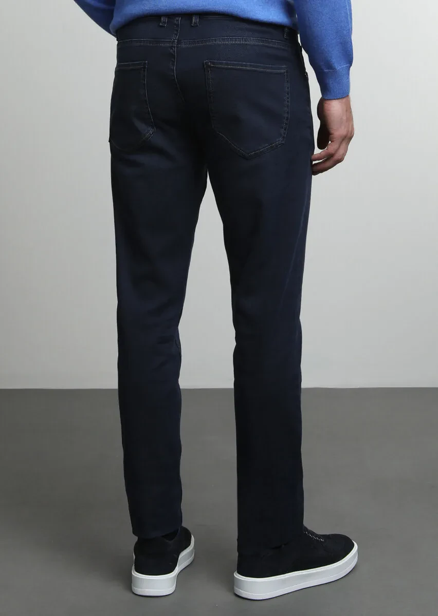 Siyah Düz Slim Fit Denim Pamuk Karışımlı Pantolon - 4