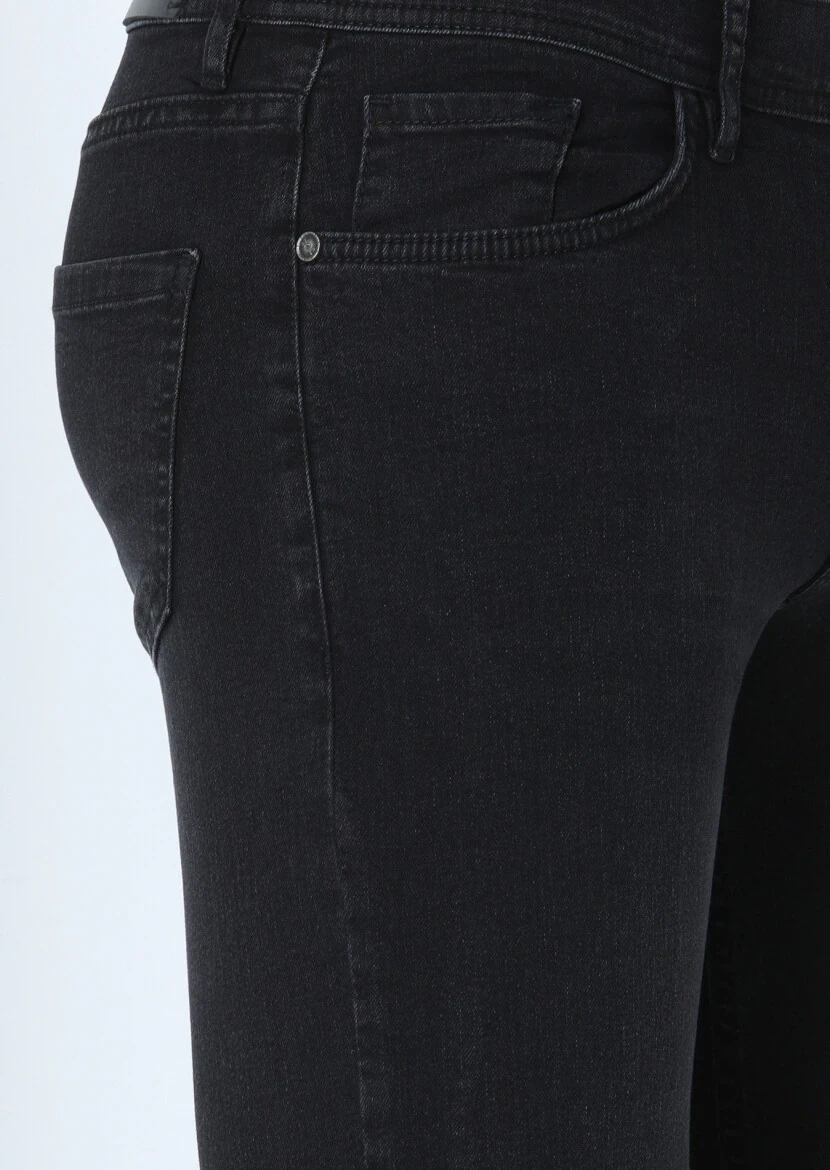 Siyah Düz Slim Fit Denim Pamuk Karışımlı Pantolon 