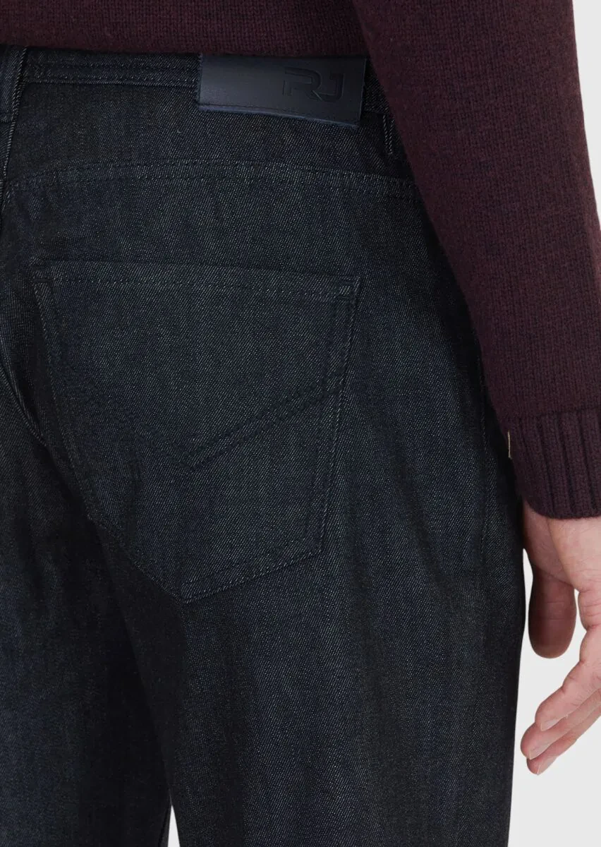 Siyah Düz Slim Fit Denim Pamuk Karışımlı Pantolon - 4