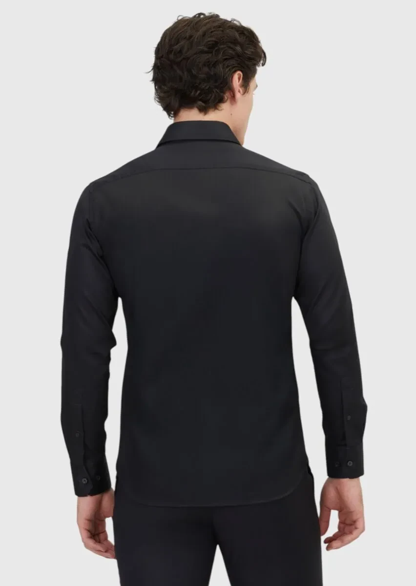 Siyah Düz Slim Fit Dokuma Klasik %100 Pamuk Gömlek - 5