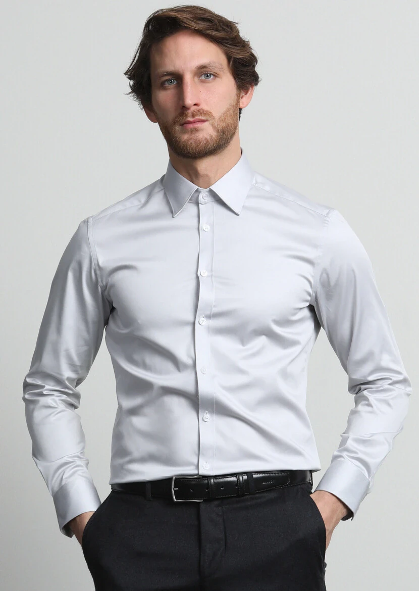 Siyah Düz Slim Fit Dokuma Klasik Pamuk Karışımlı Gömlek - 3