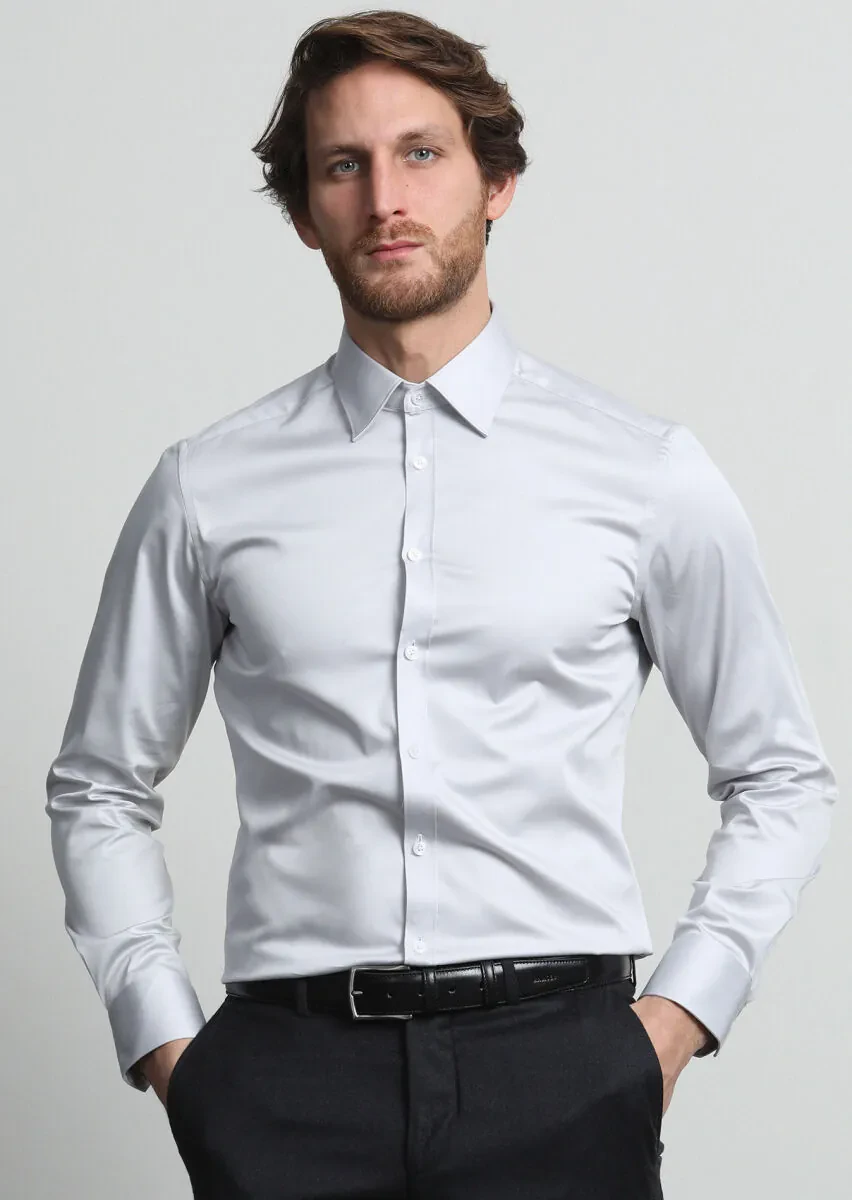 Siyah Düz Slim Fit Dokuma Klasik Pamuk Karışımlı Gömlek - 3