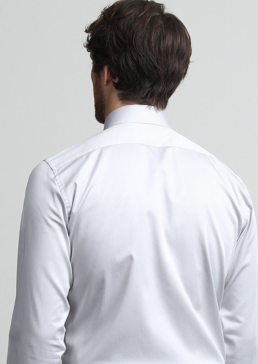 Siyah Düz Slim Fit Dokuma Klasik Pamuk Karışımlı Gömlek - 4