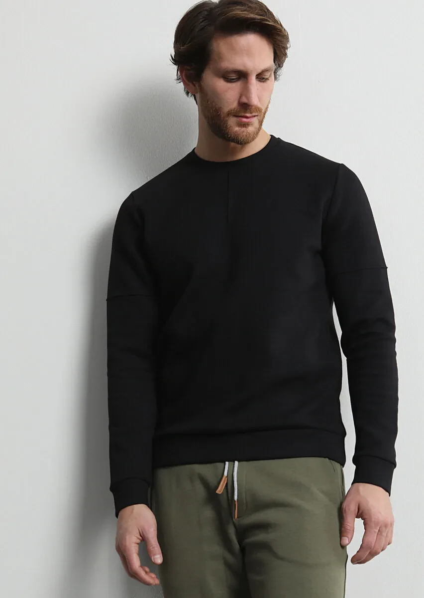 Siyah Düz Sweatshırt - 2