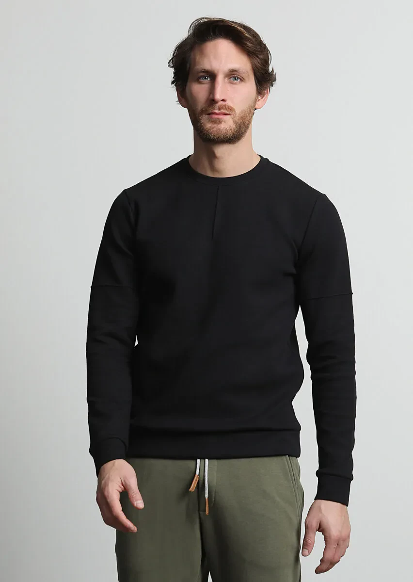 Siyah Düz Sweatshırt - 3