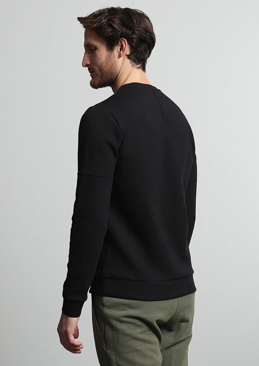 Siyah Düz Sweatshırt - 4