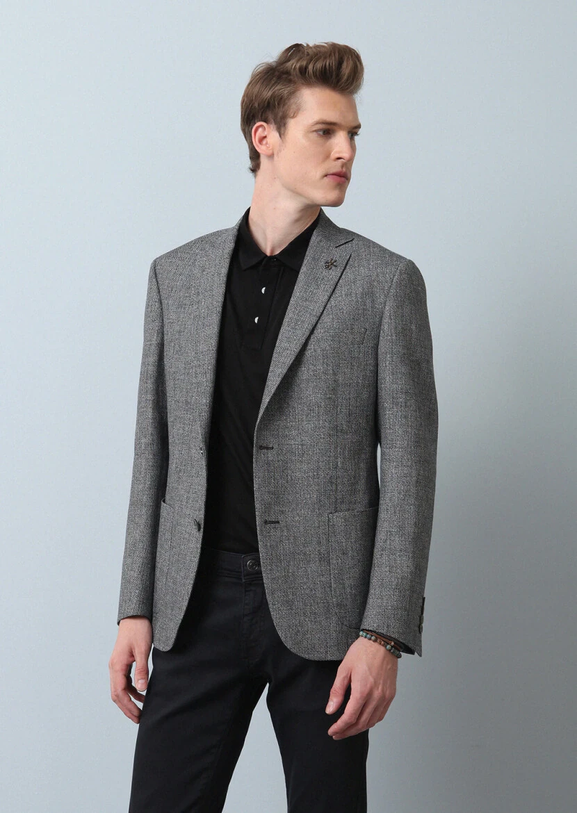 Siyah Düz Zeroweight Slim Fit Pamuk Karışımlı Ceket - 1