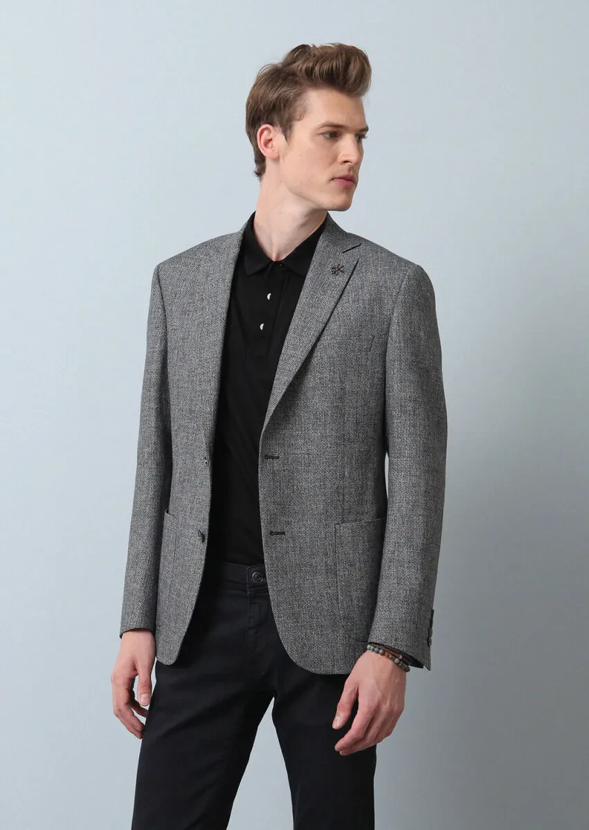 Siyah Düz Zeroweight Slim Fit Pamuk Karışımlı Ceket - 1