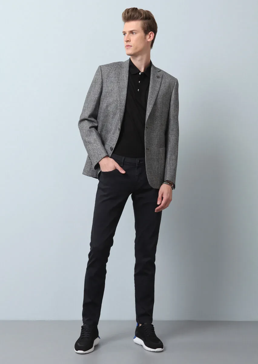 Siyah Düz Zeroweight Slim Fit Pamuk Karışımlı Ceket - 2