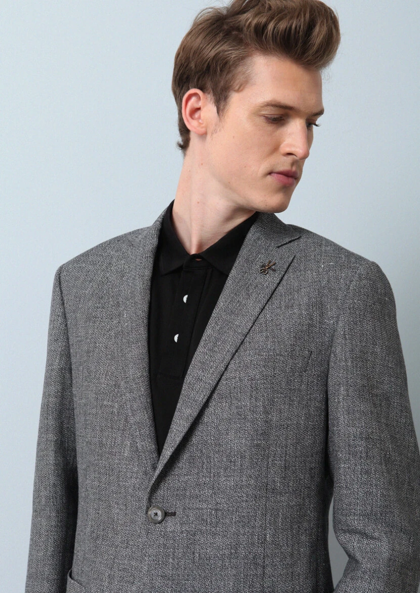 Siyah Düz Zeroweight Slim Fit Pamuk Karışımlı Ceket - 3