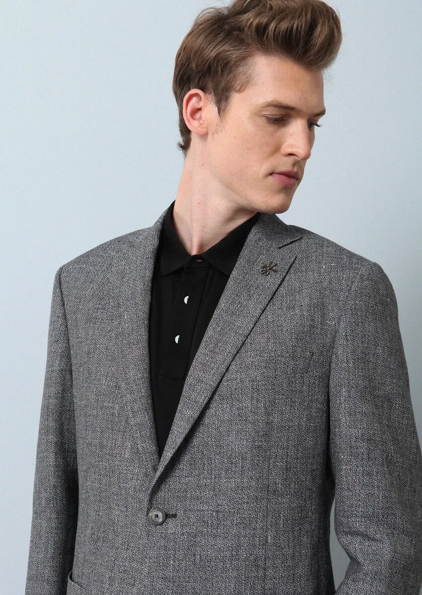 Siyah Düz Zeroweight Slim Fit Pamuk Karışımlı Ceket - 3